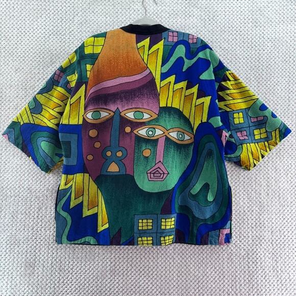 VTG Deeve New York Jacket Women One Size Green Silk Art To Wear Abstract City - Picture 7 of 16